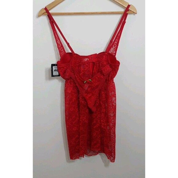Just Sexy Lingerie Women's Size Medium Babydoll Red Keyhole Lace Nightie Panties - Picture 10 of 16